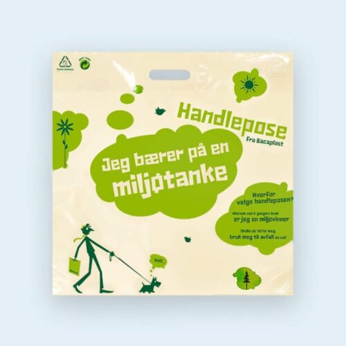 "Gjenbrukspose designet for bærekraftig handel. Stilig og slitesterk, perfekt for dagligvareinnkjøp og miljøvennlig bruk."