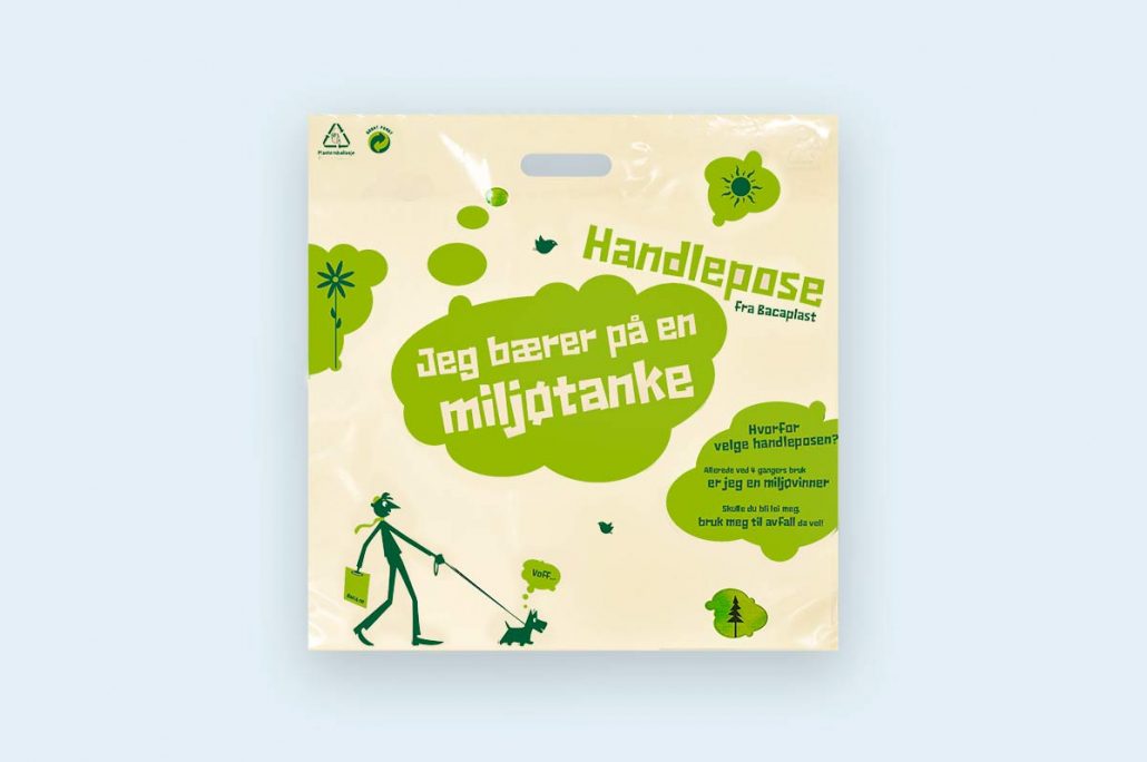 "Gjenbrukspose designet for bærekraftig handel. Stilig og slitesterk, perfekt for dagligvareinnkjøp og miljøvennlig bruk."