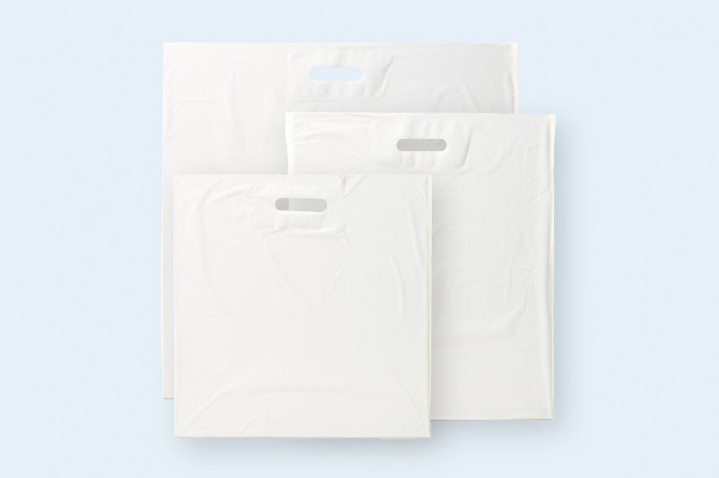 "Hvite nøytrale bæreposer, produsert i Norge. Enkle og stilige, perfekte for alle anledninger og designet for brukervennlighet."