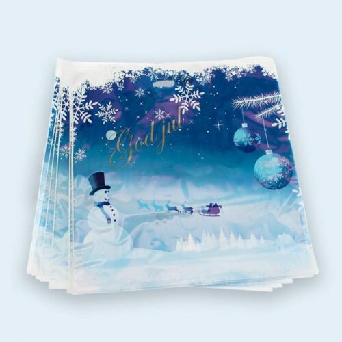 "Julebærepose med festlig trykk, perfekt for gaveinnpakning og høytider. Designet for å bringe glede til gaveutdelingen."