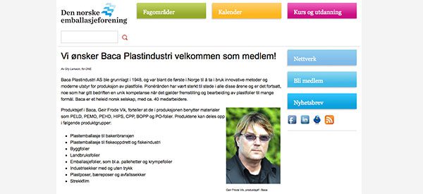 "Bilde som viser Baca Plast som medlem av Emballasjeforeningen, et bevis på selskapets engasjement for kvalitet og bærekraft i emballasje."